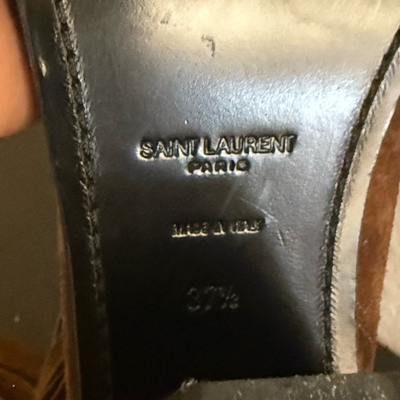 Saint Laurent Brown Fringe Suede Heeled Boots - Picture 11 of 12